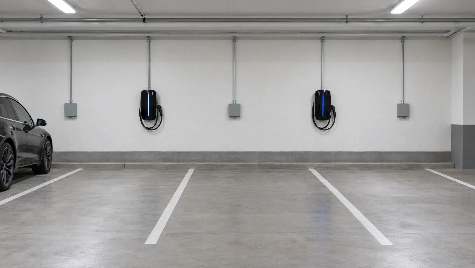 Parking mesta sa dva punjača i kutijama za buduće punjače