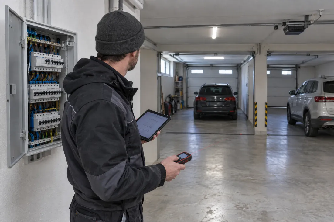 Električar procenjuje razvodnu tablu i garažu