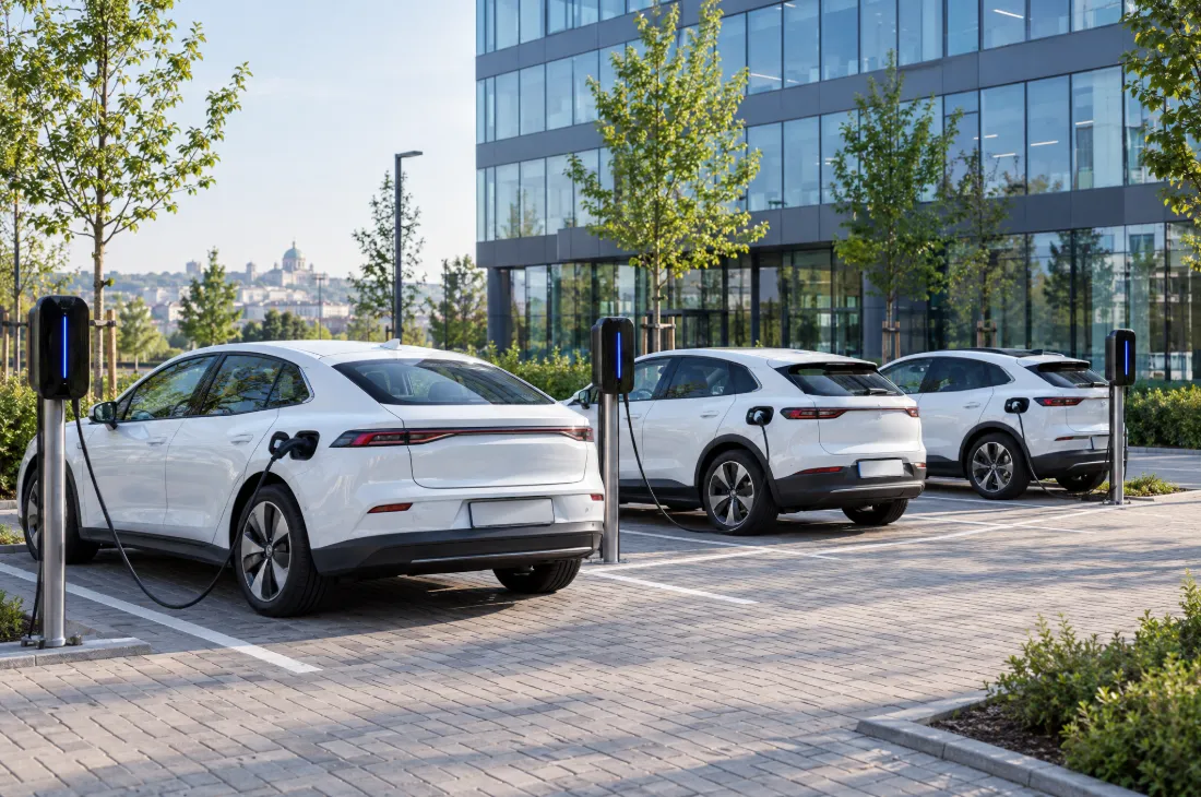 Službeni električni automobili pune se na parkingu firme